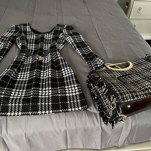 Plaid dress with matching bag